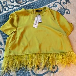 Yellow/goldish ostrich feather satin top